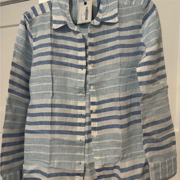 🌊 NWT UNTUCKit Vietti Linen Button-Down Shirt – Size 6, Blue/White Stripe - Picture 3 of 5